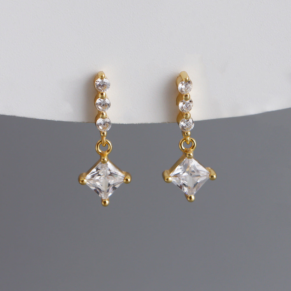 1 Pair Simple Style Geometric Plating Inlay Sterling Silver Rhinestones 18k Gold Plated White Gold Plated Drop Earrings