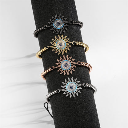 Luxurious Classic Style Commute Sun Copper Beaded Plating Inlay Zircon 18k Gold Plated Unisex Bracelets