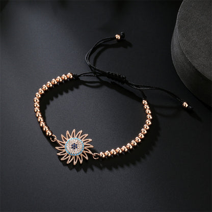 Luxurious Classic Style Commute Sun Copper Beaded Plating Inlay Zircon 18k Gold Plated Unisex Bracelets