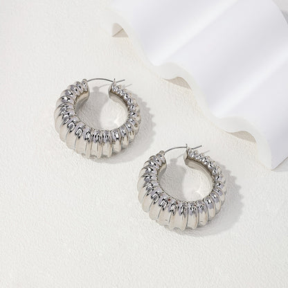 1 Pair Vintage Style Geometric Simple Spiral Stripe Alloy Hoop Earrings