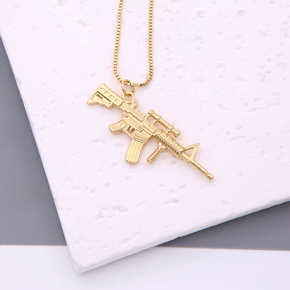 Hip-hop Solid Color Cool Style Pistol Copper 18k Gold Plated Pendant Necklace In Bulk