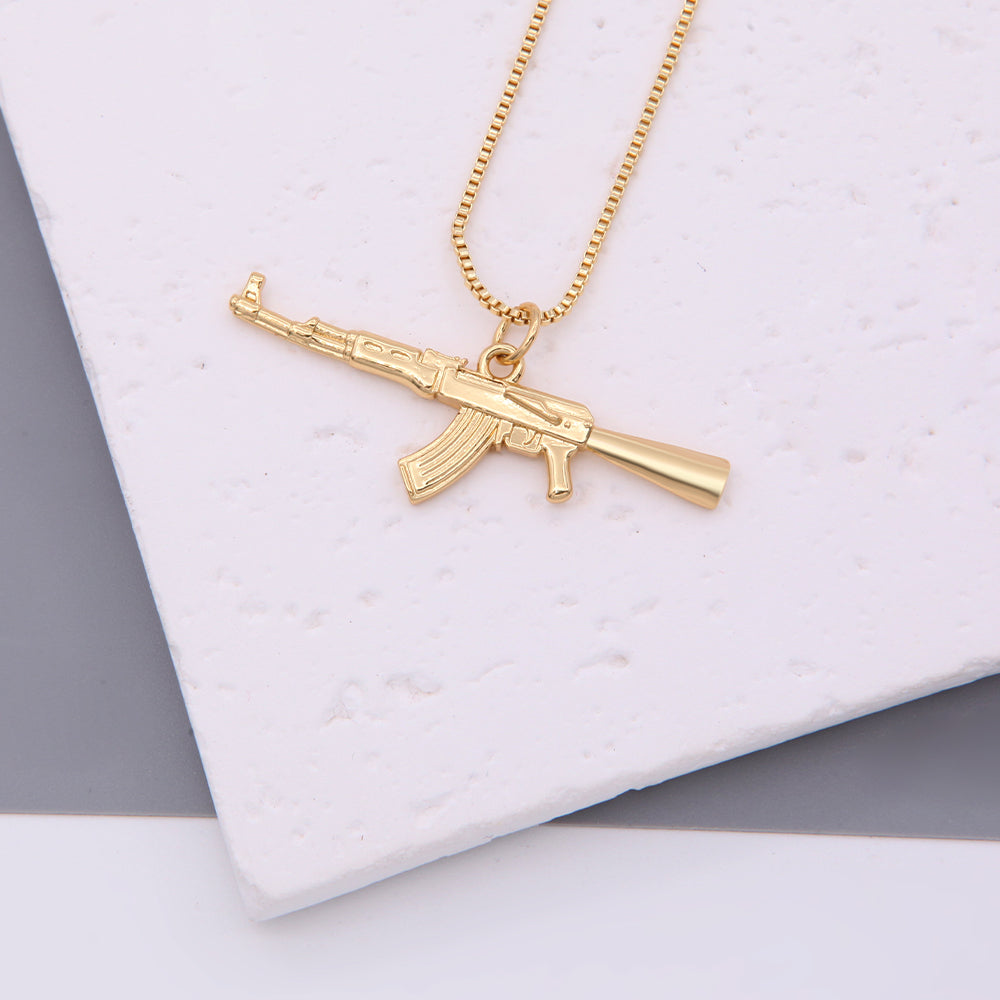 Hip-hop Solid Color Cool Style Pistol Copper 18k Gold Plated Pendant Necklace In Bulk