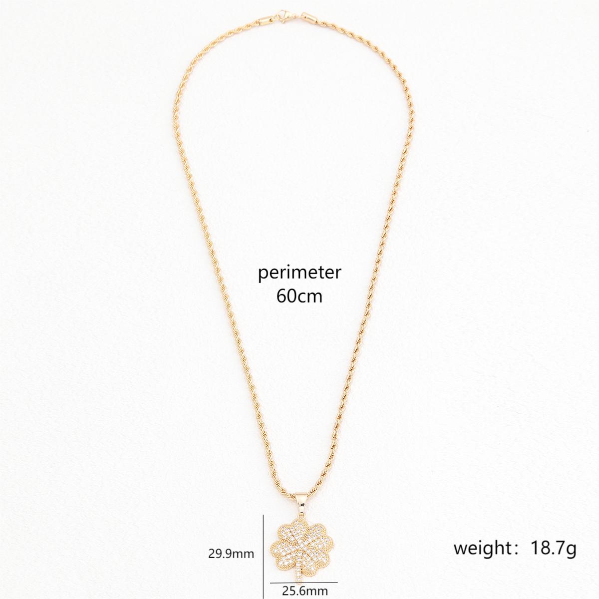 Classical Exaggerated Four Leaf Clover Palm Crown Stainless Steel Plating Inlay Zircon 18k Gold Plated Necklace