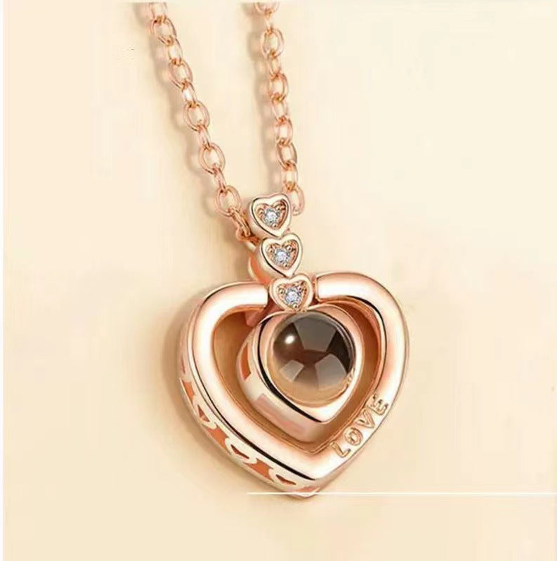 Elegant Korean Style Heart Shape Copper Zircon Pendant Necklace In Bulk