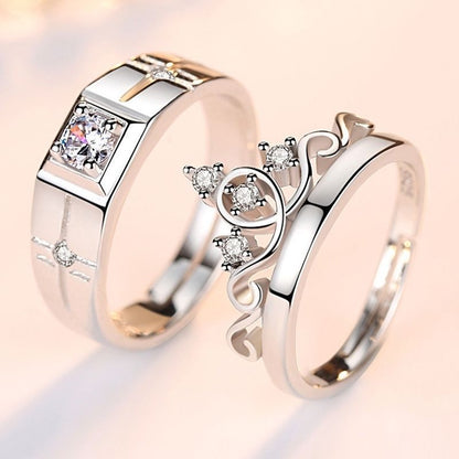 Elegant Lady Geometric Crown Alloy Plating Inlay Zircon Women's Open Rings