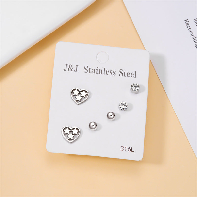 Wholesale Jewelry Simple Style Star Tree Heart Shape Stainless Steel Alloy Rhinestones Plating Inlay Ear Studs