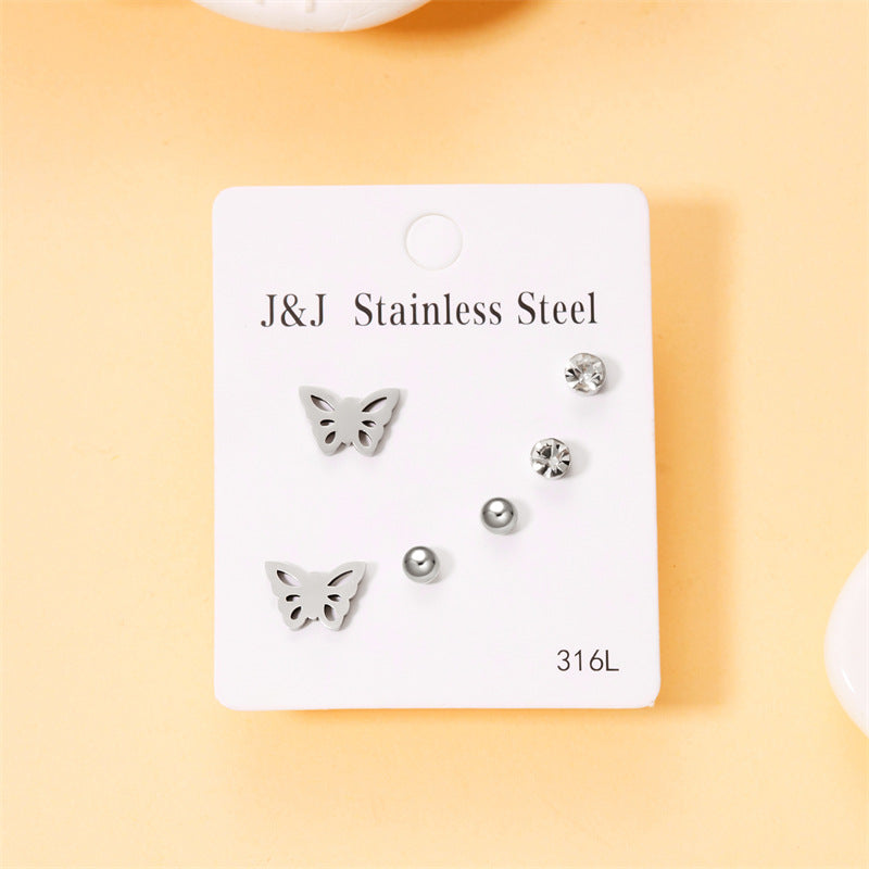 Wholesale Jewelry Simple Style Star Tree Heart Shape Stainless Steel Alloy Rhinestones Plating Inlay Ear Studs