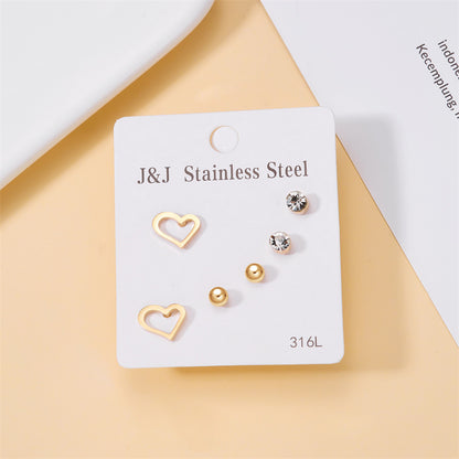 Wholesale Jewelry Simple Style Star Tree Heart Shape Stainless Steel Alloy Rhinestones Plating Inlay Ear Studs