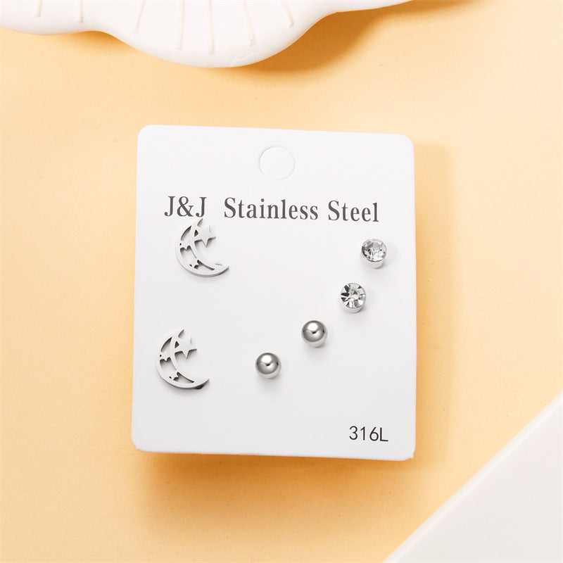 Wholesale Jewelry Simple Style Star Tree Heart Shape Stainless Steel Alloy Rhinestones Plating Inlay Ear Studs