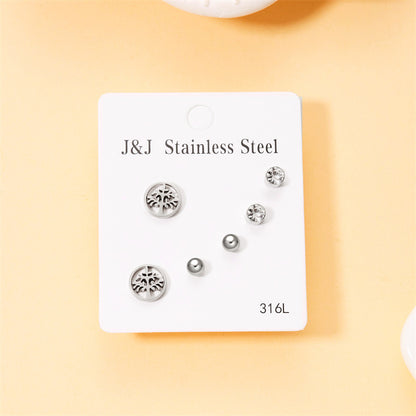 Wholesale Jewelry Simple Style Star Tree Heart Shape Stainless Steel Alloy Rhinestones Plating Inlay Ear Studs