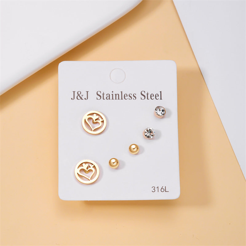 Wholesale Jewelry Simple Style Star Tree Heart Shape Stainless Steel Alloy Rhinestones Plating Inlay Ear Studs