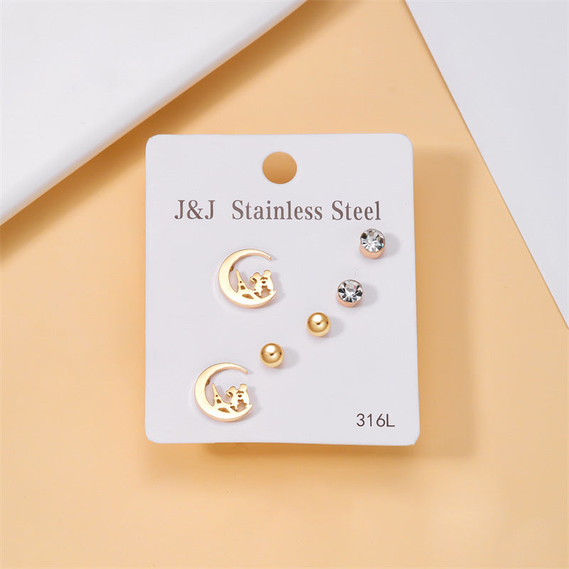 Wholesale Jewelry Simple Style Star Tree Heart Shape Stainless Steel Alloy Rhinestones Plating Inlay Ear Studs