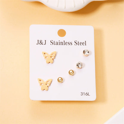 Wholesale Jewelry Simple Style Star Tree Heart Shape Stainless Steel Alloy Rhinestones Plating Inlay Ear Studs