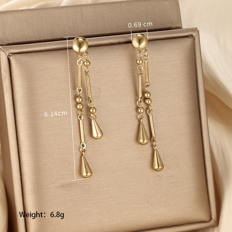 1 Pair Vintage Style Xuping Cross Tassel Plating Stainless Steel 14k Gold Plated Drop Earrings