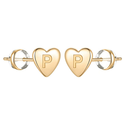 1 Pair Simple Style Letter Heart Shape Plating Copper 14k Gold Plated Ear Studs