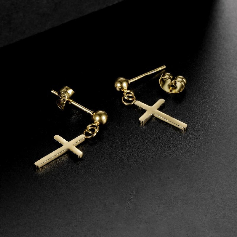 1 Pair Vintage Style Cross Plating Stainless Steel 18k Gold Plated Gold Plated Drop Earrings