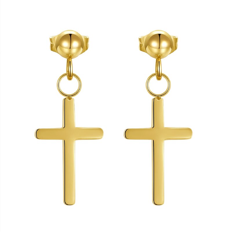 1 Pair Vintage Style Cross Plating Stainless Steel 18k Gold Plated Gold Plated Drop Earrings