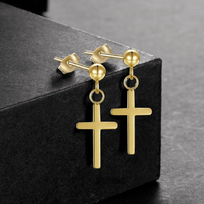 1 Pair Vintage Style Cross Plating Stainless Steel 18k Gold Plated Gold Plated Drop Earrings