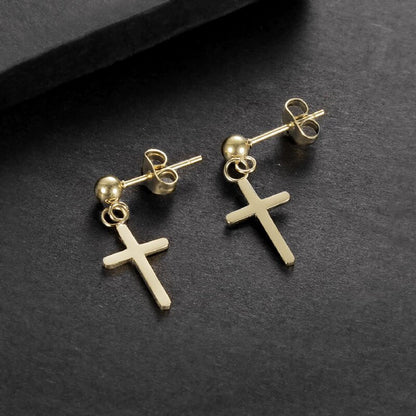 1 Pair Vintage Style Cross Plating Stainless Steel 18k Gold Plated Gold Plated Drop Earrings