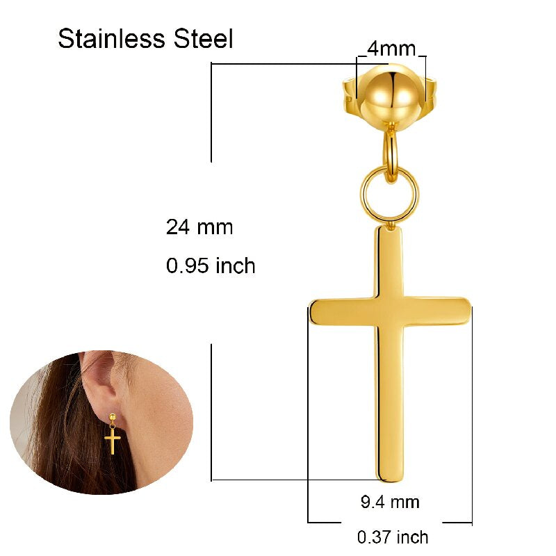 1 Pair Vintage Style Cross Plating Stainless Steel 18k Gold Plated Gold Plated Drop Earrings