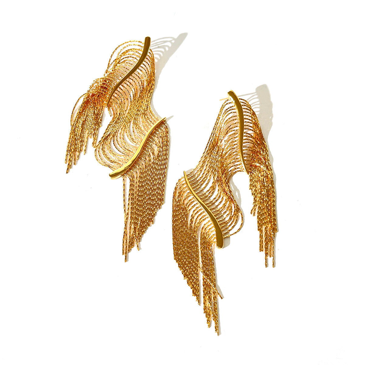 1 Pair Exaggerated Tassel Plating Alloy Copper Gold Plated Drop Earrings