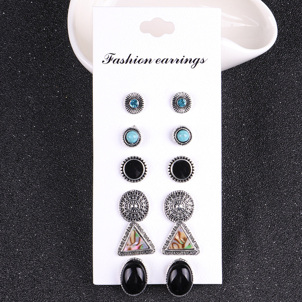 1 Set Vintage Style Triangle Geometric Round Plating Alloy Ear Studs