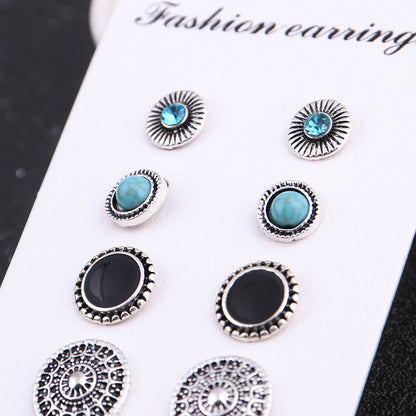 1 Set Vintage Style Triangle Geometric Round Plating Alloy Ear Studs