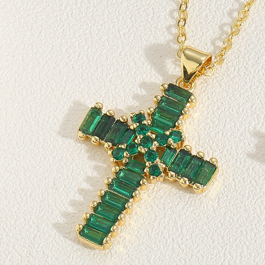 Vintage Style Simple Style Cross Copper 14k Gold Plated Zircon Pendant Necklace In Bulk