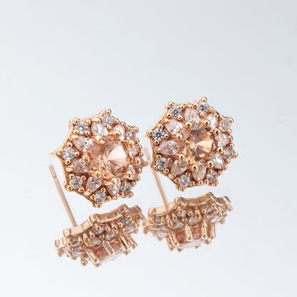 Shiny Flower Brass 18k Gold Plated Rose Gold Plated Zircon Charms Earrings In Bulk