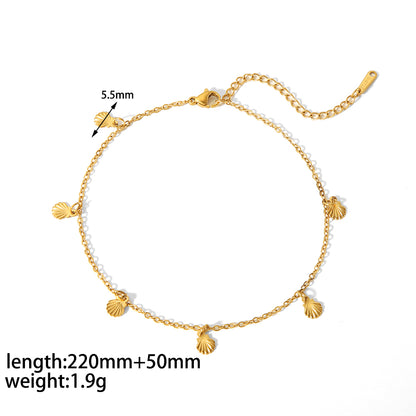 Vintage Style Circle Sun Shell Stainless Steel Polishing Plating Titanium Steel 18k Gold Plated Women's Anklet