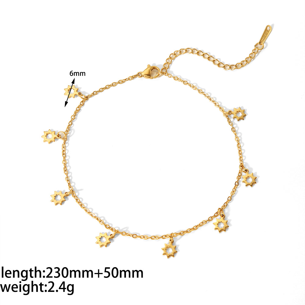 Vintage Style Circle Sun Shell Stainless Steel Polishing Plating Titanium Steel 18k Gold Plated Women's Anklet