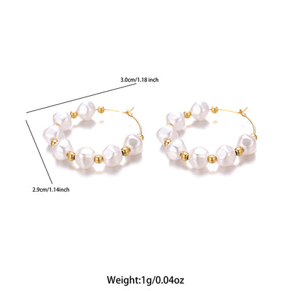 1 Pair Sweet Irregular Beaded Stainless Steel Baroque Pearls 18k Gold Plated Earrings