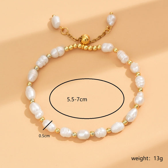Elegant Modern Style Irregular Stainless Steel Freshwater Pearl Beaded Plating 18k Gold Plated Bracelets