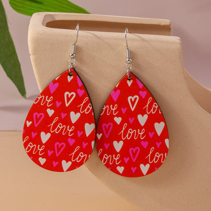 1 Pair Romantic Heart Shape Alloy Wood Drop Earrings