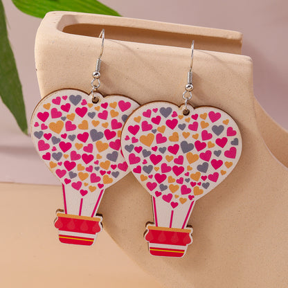 1 Pair Romantic Heart Shape Alloy Wood Drop Earrings