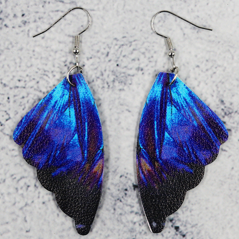 1 Pair Simple Style Commute Wings Printing Pu Leather Drop Earrings