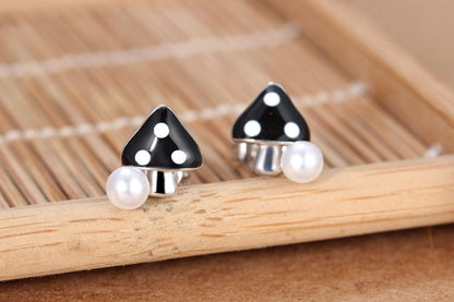 1 Pair Simple Style Commute Mushroom Inlay Copper Pearl Ear Studs