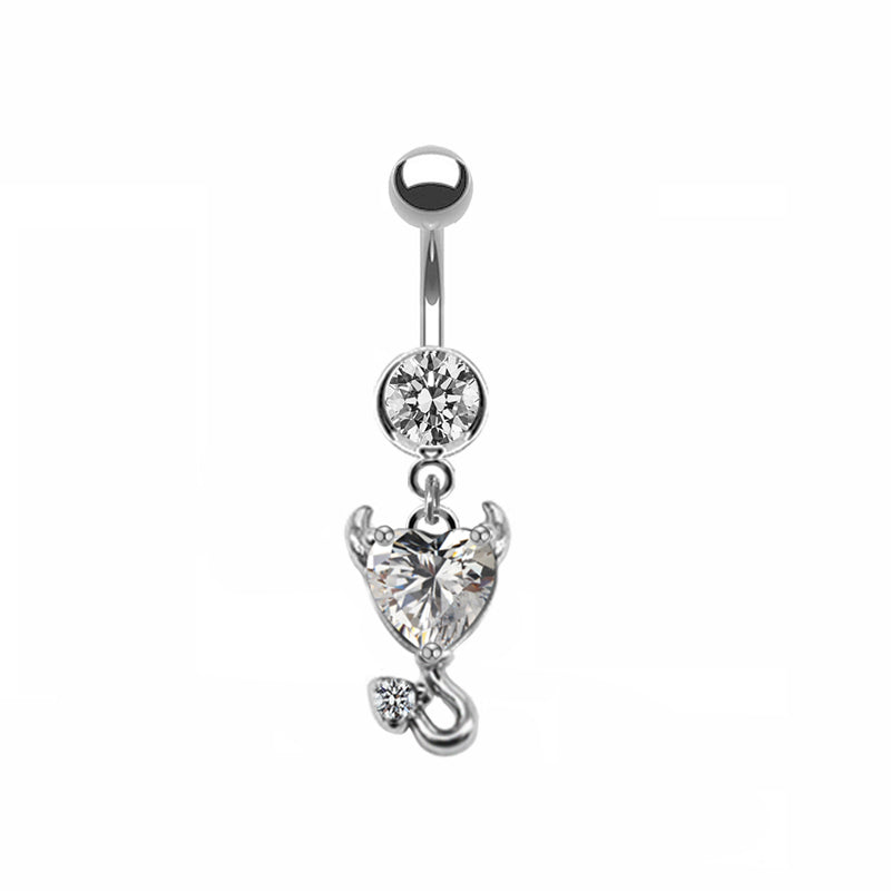 Luxurious Simple Style Heart Shape Wings Stainless Steel Copper Inlay Rhinestones Zircon White Gold Plated Belly Ring