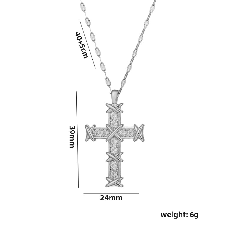 Vintage Style Cross Stainless Steel Plating Inlay Zircon 18k Gold Plated Pendant Necklace