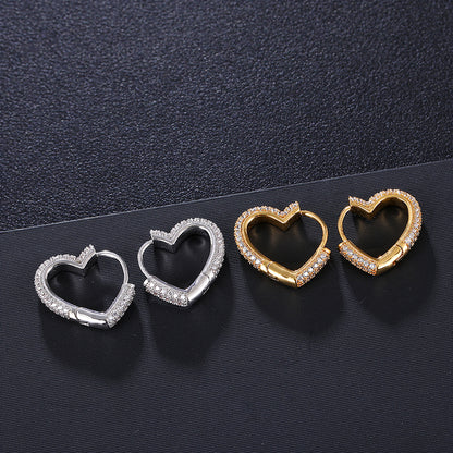 1 Pair Elegant Sweet Heart Shape Inlay Copper Zircon Earrings