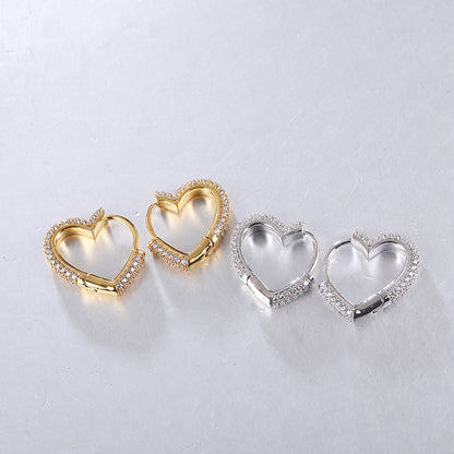 1 Pair Elegant Sweet Heart Shape Inlay Copper Zircon Earrings