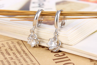 1 Pair Elegant Commute Flower Plating Inlay Copper Zircon White Gold Plated Drop Earrings