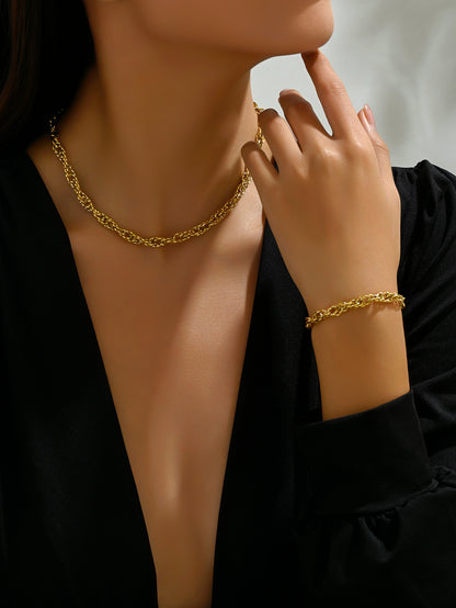 Wholesale Elegant Geometric Stainless Steel Plating 14k Gold Plated Bracelets Necklace