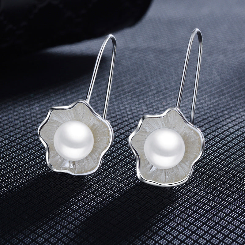 1 Pair Sweet Flower Plating Inlay Copper Pearl Silver Plated Drop Earrings