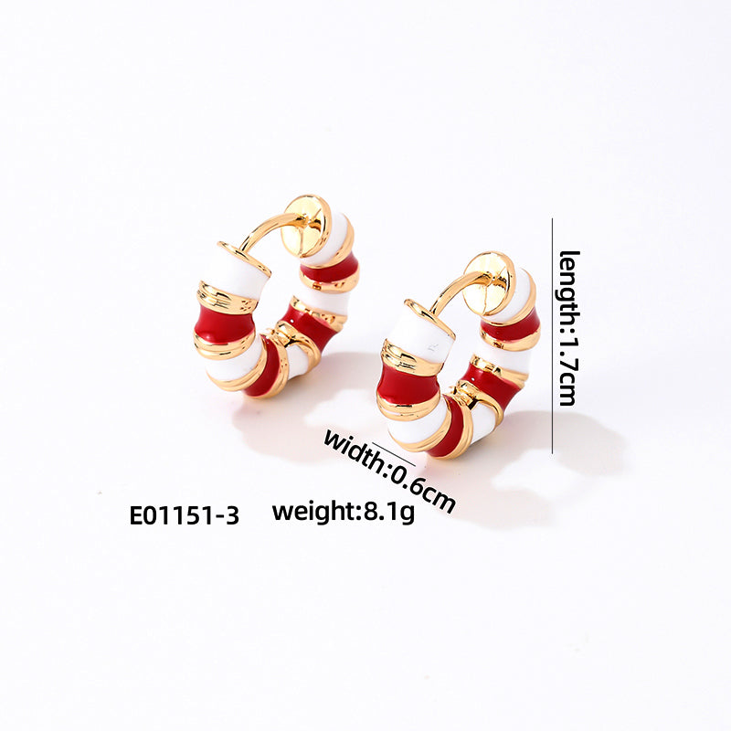 1 Pair Simple Style Commute Multicolor Stripe Enamel Plating Stainless Steel Gold Plated Earrings