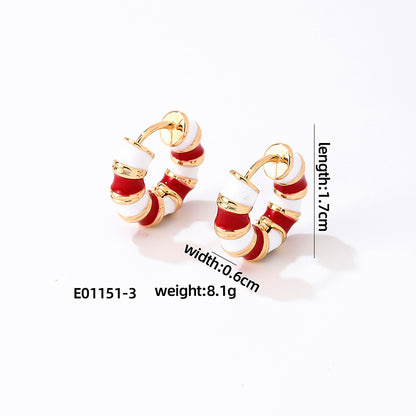 1 Pair Simple Style Commute Multicolor Stripe Enamel Plating Stainless Steel Gold Plated Earrings