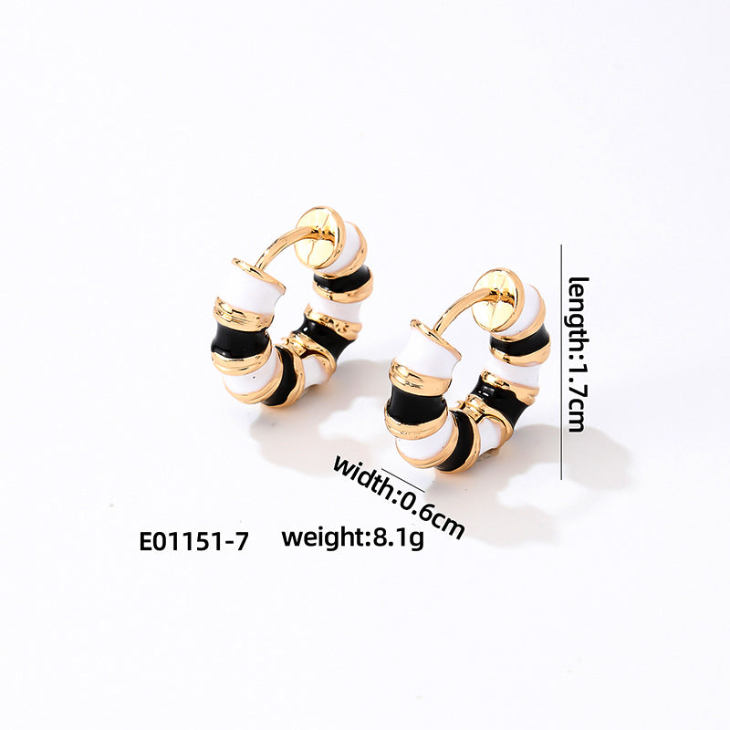 1 Pair Simple Style Commute Multicolor Stripe Enamel Plating Stainless Steel Gold Plated Earrings