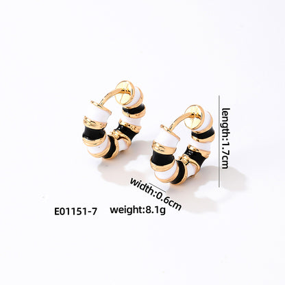 1 Pair Simple Style Commute Multicolor Stripe Enamel Plating Stainless Steel Gold Plated Earrings