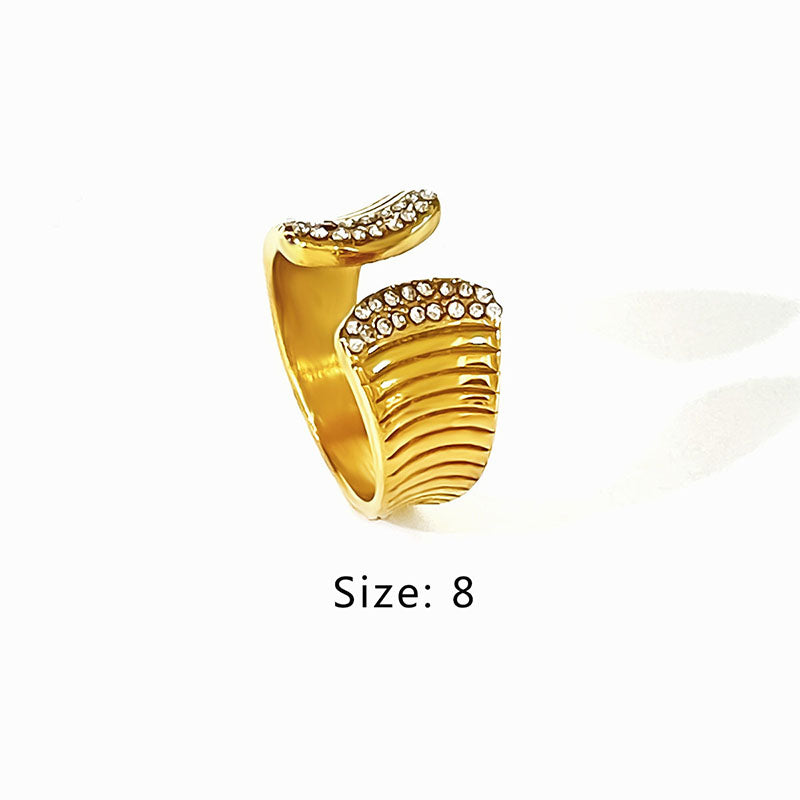 Wholesale Jewelry Exaggerated French Style Solid Color Stainless Steel Rhinestones 18K Gold Plated Plating Inlay Open Rings