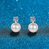 1 Pair Elegant Sweet Shiny Solid Color Plating Inlay Freshwater Pearl Sterling Silver Zircon White Gold Plated Ear Studs